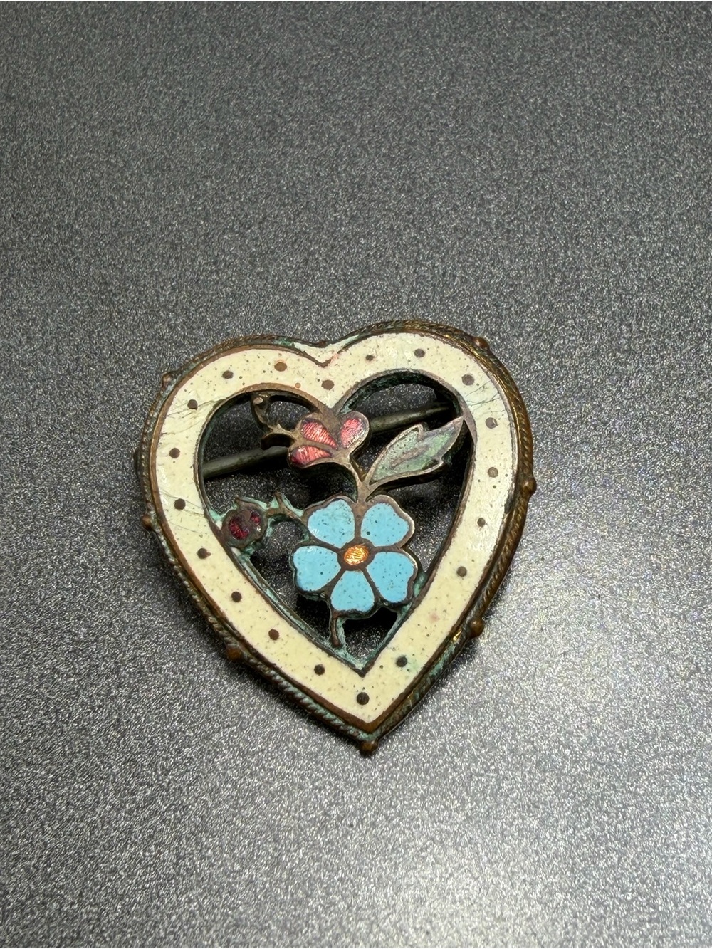Vintage Champleve Gold and Enamel Brooch #3an